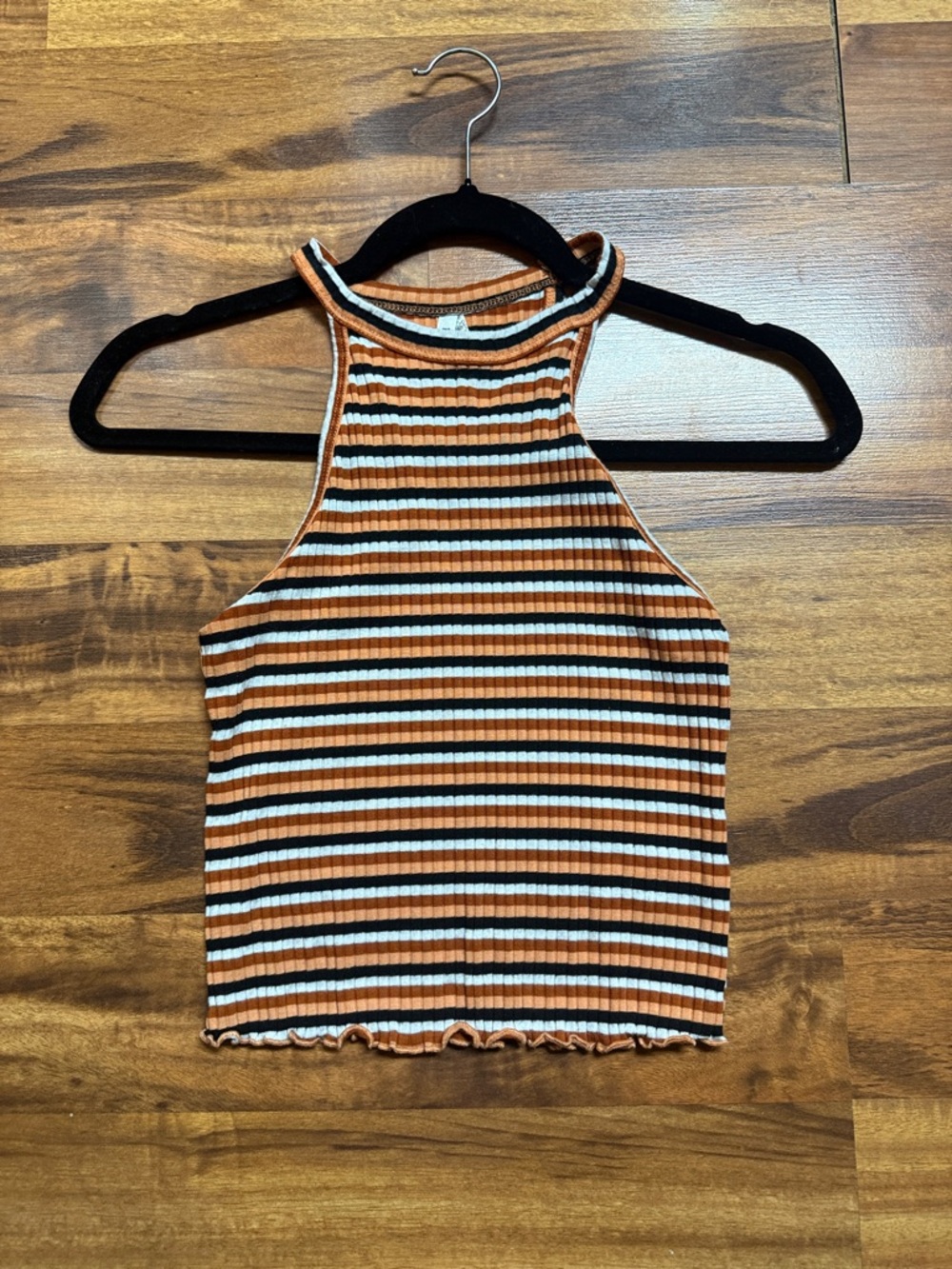 Mudd Girls' Striped Ribbed Tank Top in Orange, White & Black